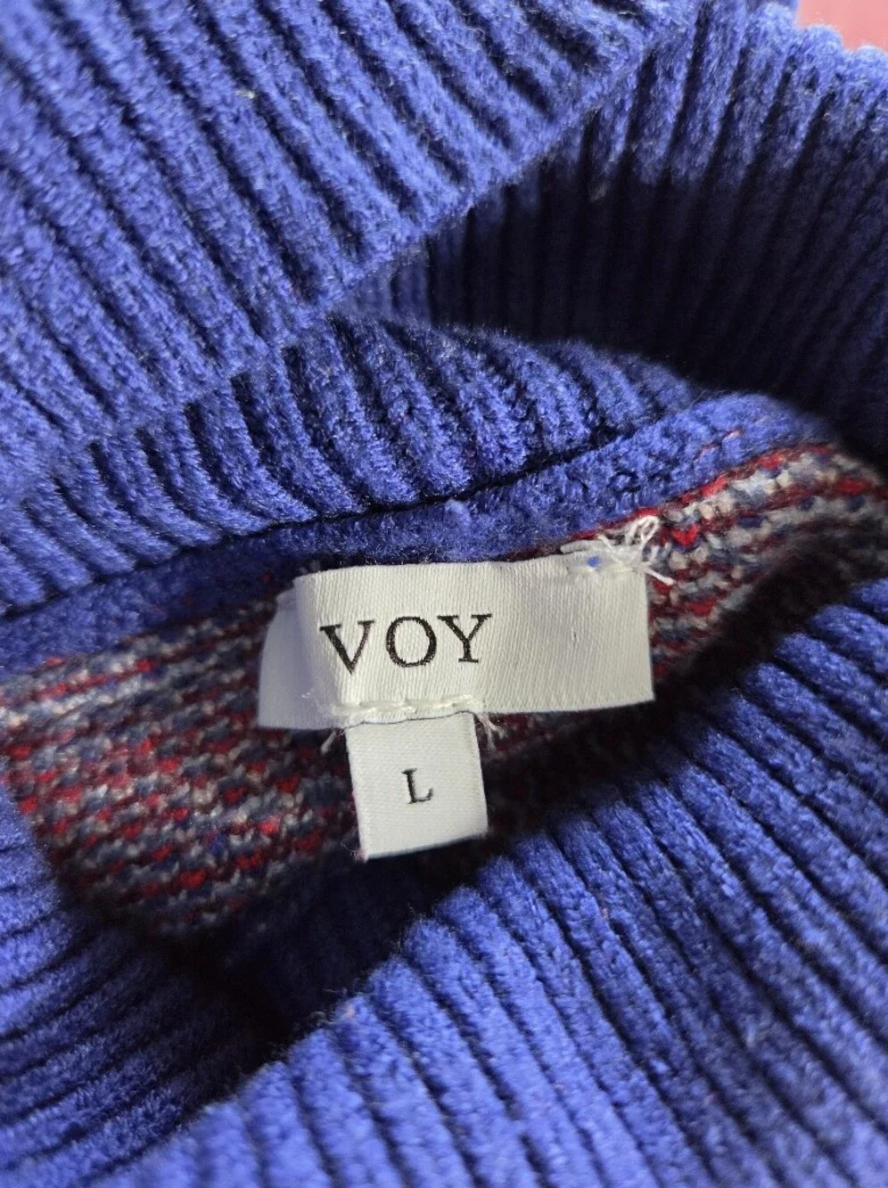 Blue Floral Turtleneck Sweater - Women's Stylish Knit, Size L By Voy
